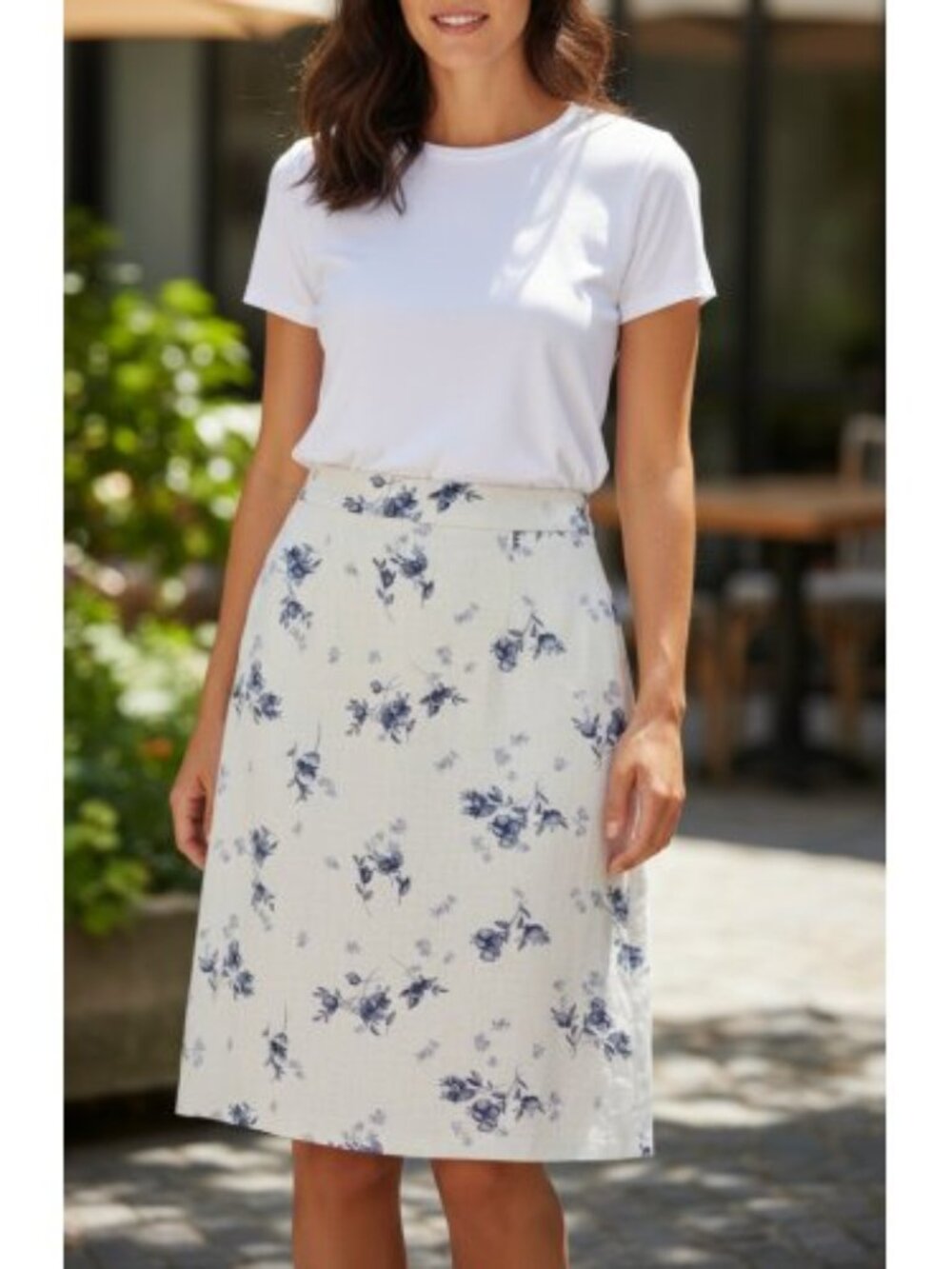 JEANOLOGY Blue Floral Print Linen Skirt Ladies Size 18